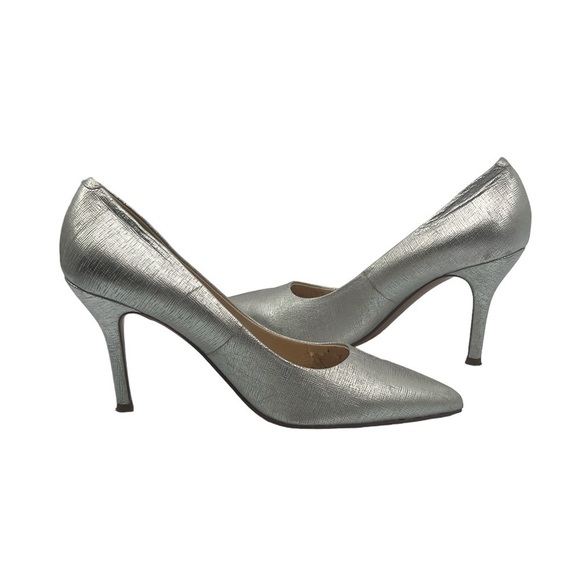Nine West Silver Flax Pointed Toe Stiletto Pump Heels Size 8 Women’s - Picture 1 of 12